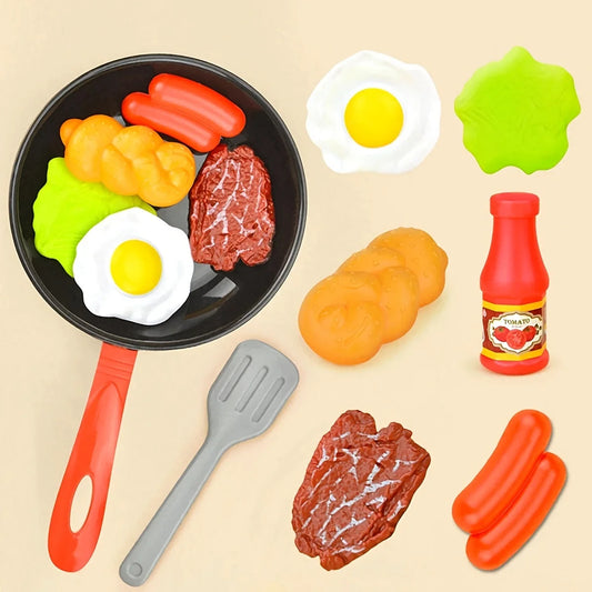 8PCS Children Kitchen Food Toys Simulation Cookware Game Set Pretend Play Pot Steak Vegetable Bread Hot Dog Omelette Kids Gift.