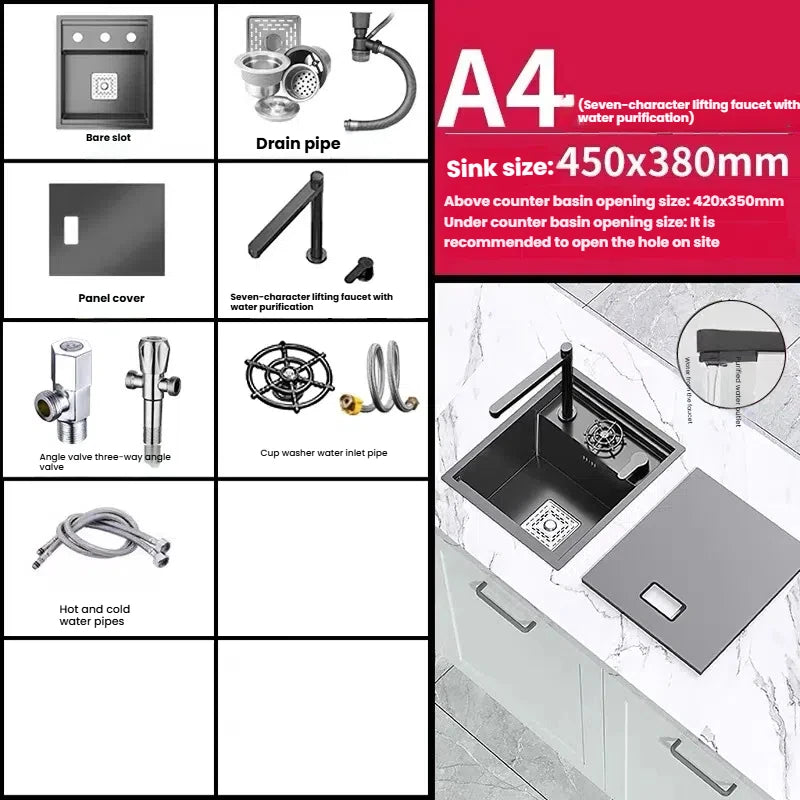Stainless Steel Small Hidden Kitchen Sink Household Bar Wash Vegetable Basin Mini Single Slot With Cover Plate Cup Washer