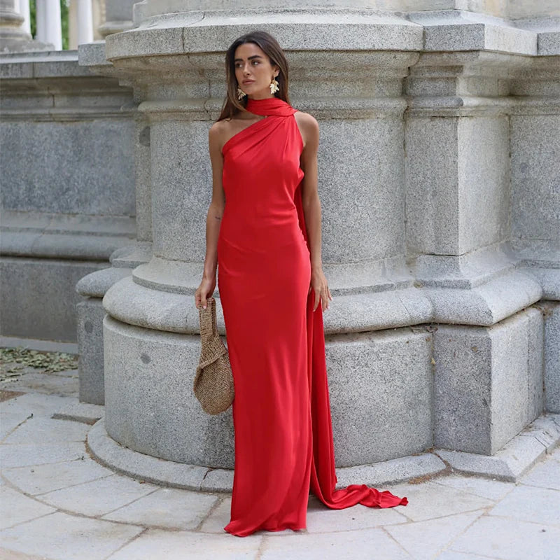 Elegante Feste Band Frauen Halfter Kleid Off Schulter Ärmellose Backless Dünne Weibliche Maxi Kleider 2025, Sommer Neue Chic Dame Robe