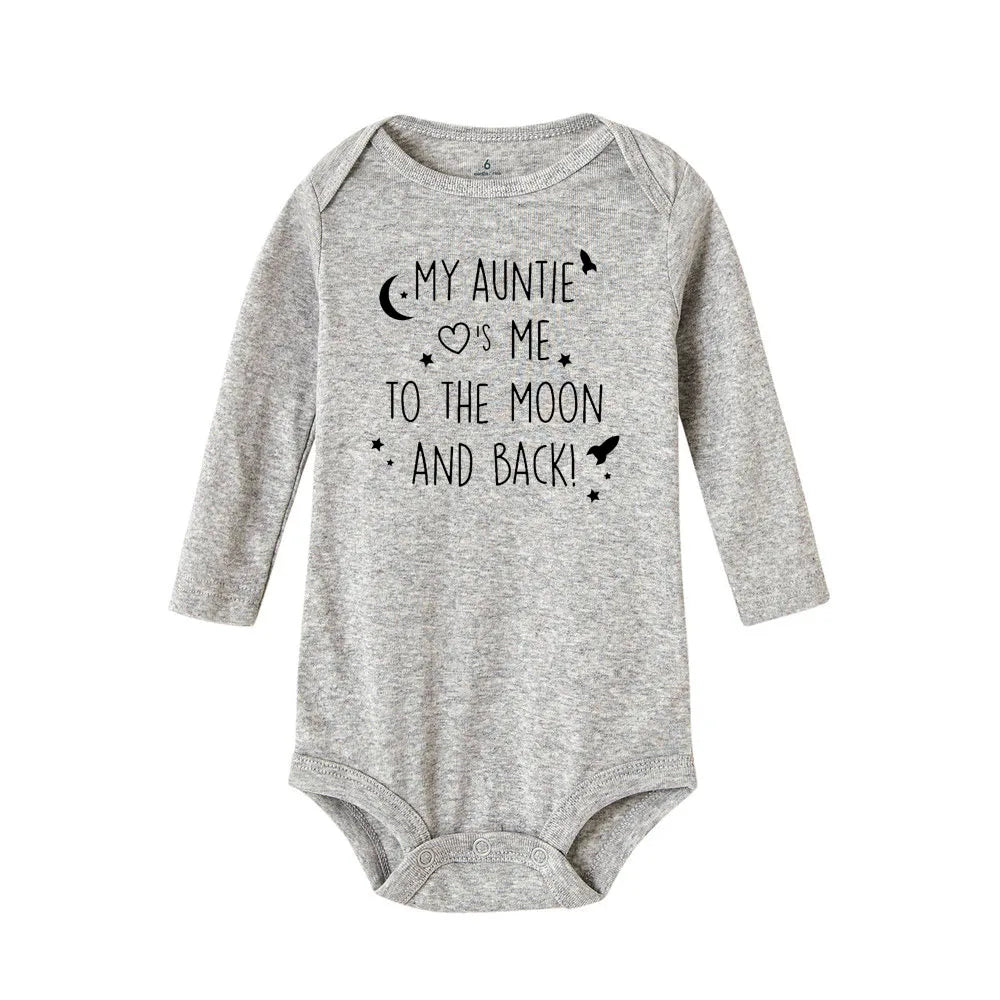 Baby-Body „Meine Tante Take Me To The Moon and Back“-Aufdruck für Neugeborene, Jungen, langärmelig, Kleidung, modisch, lässig, beste Geschenke.