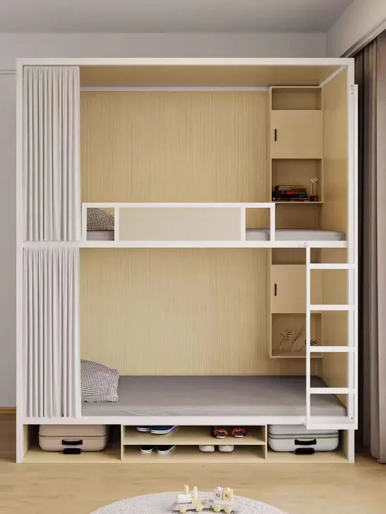 Obere und untere Etagenbetten, Schulwohnheim, Apartmentbett, Jugend, Hostel, Raumkapsel, All-Inclusive-Bett, Stahl, Holz, kombiniert, Mutter