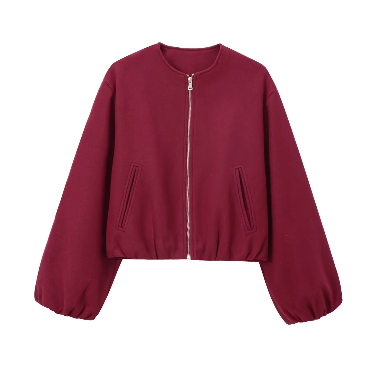 Damen Mode Herbst Winter Jacke Frauen Retro Rundhals Langarm Elastische Saum Zipper Weiche Bomber Jacke Frauen Mantel Weibliche