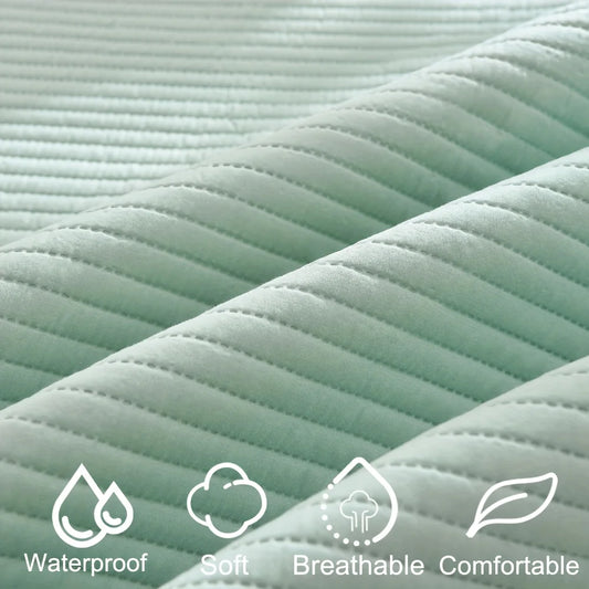 1pc Striped Waterproof Mattress Protector, Comfortable Mattress Cover, Soft and Breathable for Single/Double Beds.