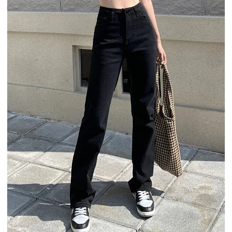 Frau Koreanische Hohe Taille Streetwear Gerade Bein Jeans Mädchen Y2k Kleidung Hosen Weibliche Mode Schwarz Baggy Harajuku Denim Hosen