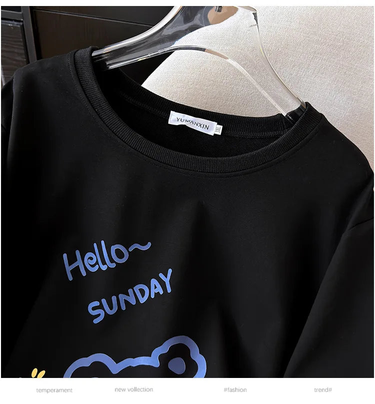 170 kg Plus Größe Damen Büste 170 Frühling Herbst Lose Langarm Cartoon Print Pullover Sweatshirts 4XL 5XL 6XL 7XL 8XL 9XL