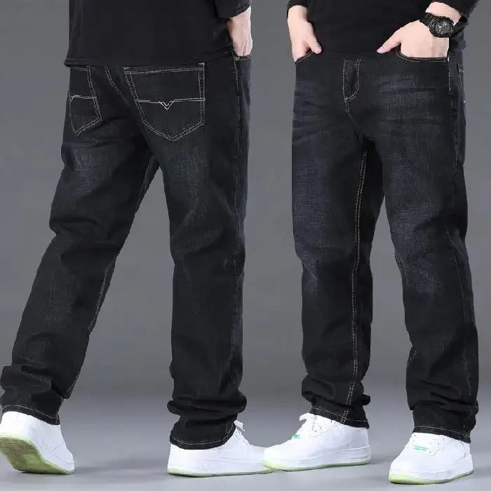 Große Größe Herren Jeans High Stretch Denim Stoff Große Größe Hosen für 45-150 kg Jeans Hombre Jeans mit weitem Bein Pantalon Homme