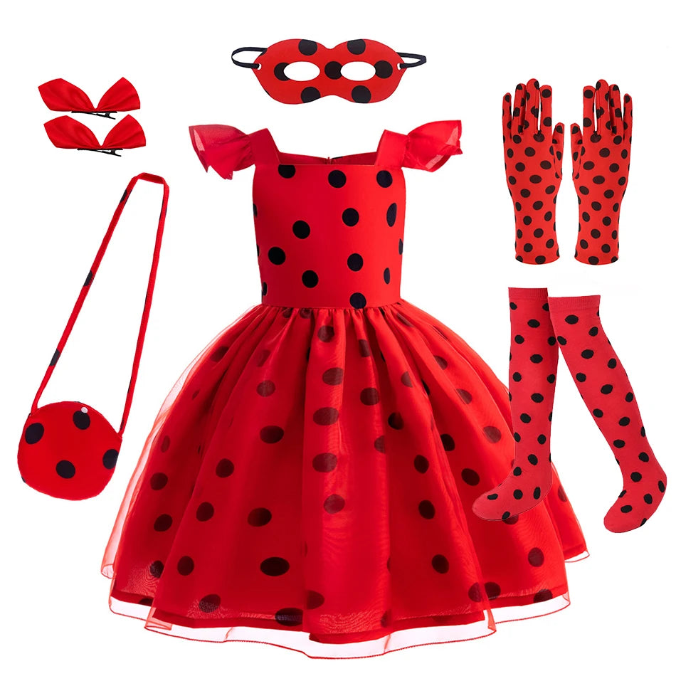 Mädchen Little Beetle Flying Sleeve Cosplay Prinzessin Kleid Geburtstag Halloween Party Kleidung Kinder Marinette Performance Kostüme