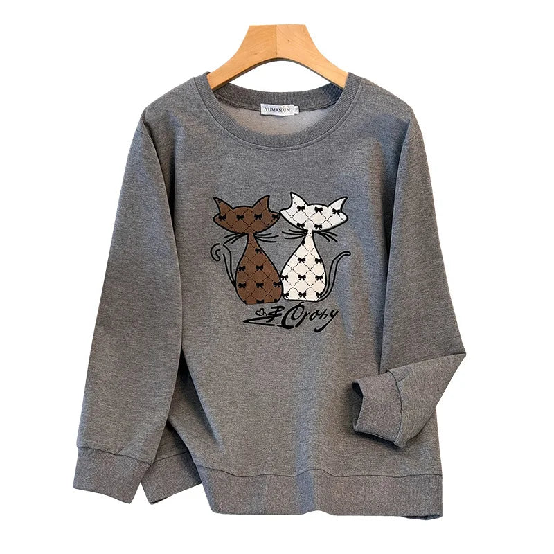175 kg Plus Size Damen Büste 170 Herbst Cartoon Langarm Sweatshirt Schwarz Grau 5XL 6XL 7XL 8XL 9XL