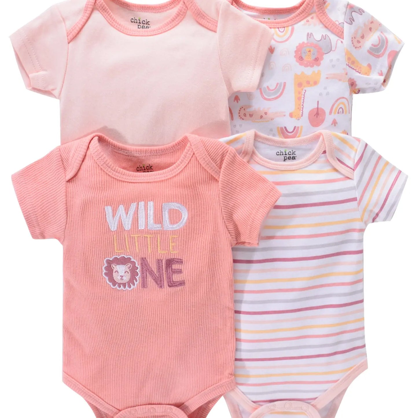 4PCS Neugeborenen Strampler Kurzarm Rundhals Cartoon Tier Blumen Drucken Body Onesies Für Baby Jungen Und Mädchen Kleidung