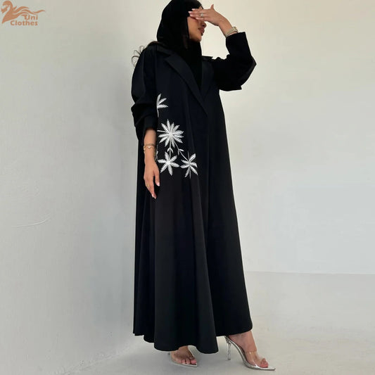 Ramadan Eid Black Open Muslim Dress Kimono Abaya Damen Dubai Luxury Islam Women Clothing Kebaya Kaftan Robe Femme Musulman Gown.