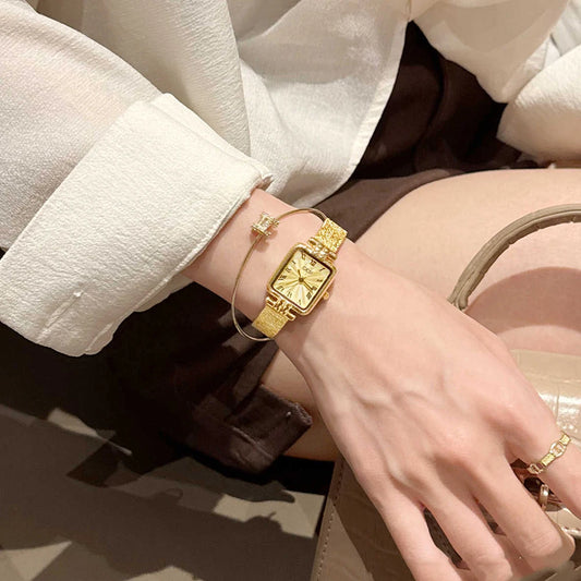 GEDI Gold Stainless Steel Quartz Watch Square Woman High-End Vintage Light Luxury Elegant Women's Wristwatches Gift.