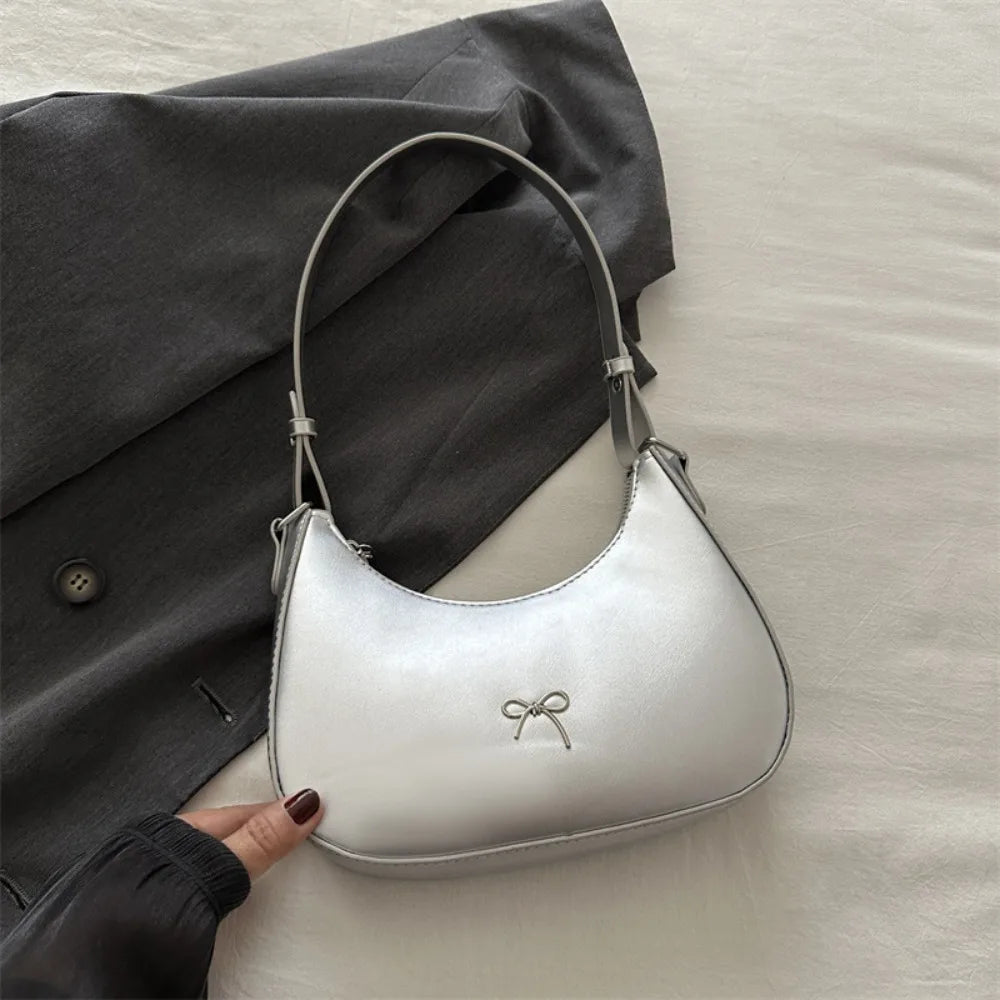 Bowknot Armpit Bag Korean Underarm Bag Luxury PU Leather Y2K Handbag Girls Shoulder Bag
