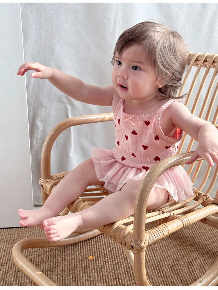 0-24M Baumwolle Baby Mädchen Strampler Herz Druck Nette Prinzessin Body Sommer Neugeborenen Kind Baby Kleidung Kurzarm outfit
