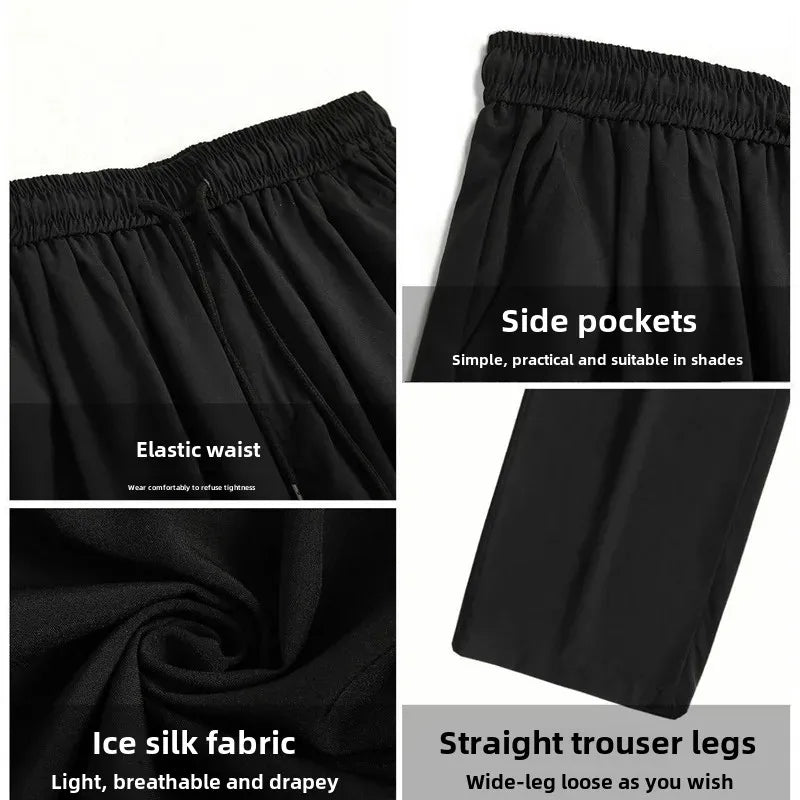 Herren-Freizeithose mit lockerer Passform, ultradünn, vielseitig, gerades Bein, sportlich, drapiert, Eisseidenhose, Sommer, leicht