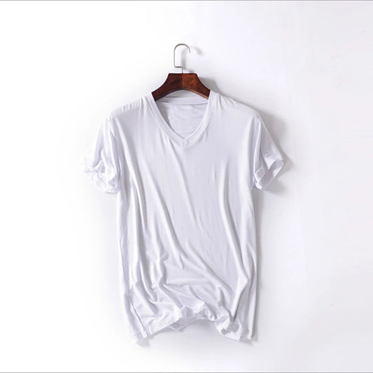 2025 Brand New Men's Modal T-Shirt V-Neck Large Size Men T-Shirt Short Sleeve Loose Man T shirt Solid Color For Male Tops Tees.