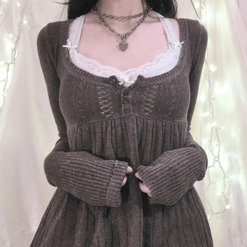 2000er Jahre Vintage Langarm Babydoll Strickpullover Tops Cottage Milkmaid Pullover Ästhetische Grunge Y2k Strickwaren T-Shirts Damen