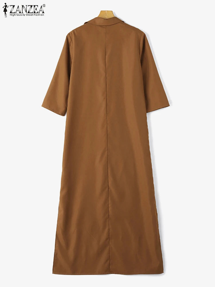 Zanzea Mode Frühling Revers Hals 3/4 Ärmel solide Kaftan Sommerkleid elegante Frauen langes Hemd Kleid Robe Femme Arbeit Party Vestido