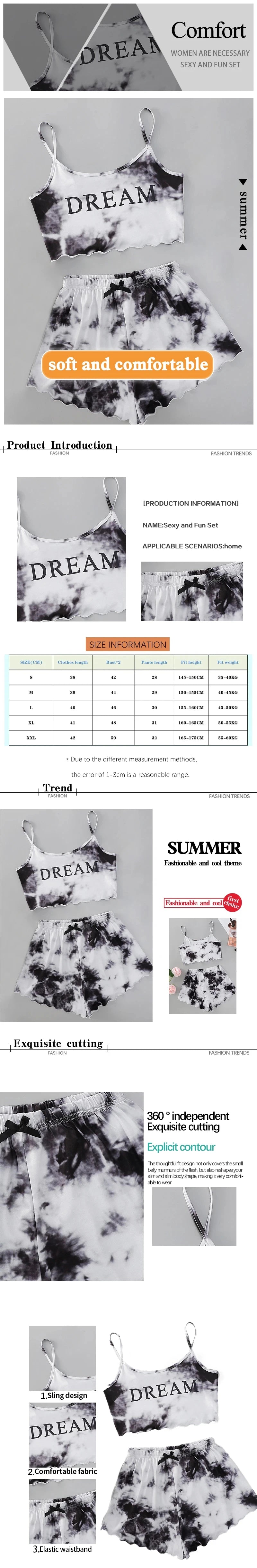 Y2K Tie Dye Dream Grafik-Pyjama-Set für Damen, Cami-Crop-Top und Shorts, zweiteilige Nachtwäsche, Loungewear, sexy Salatbesatz, neu und heiß
