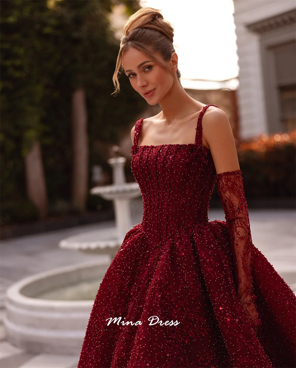 Mina Maßgeschneiderte Perlen, luxuriöse Damen-Abendkleider für besondere Anlässe, quadratischer Führer, rückenlang, Party, elegante Frau, Abschlussball