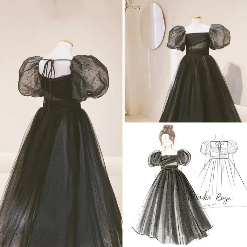 Mädchen Abendkleid für Kinder Elegante Schwarz Vintage Puff Hülse Kleider Teenages Party Kleider Kinder Violine Leistung Vestidos
