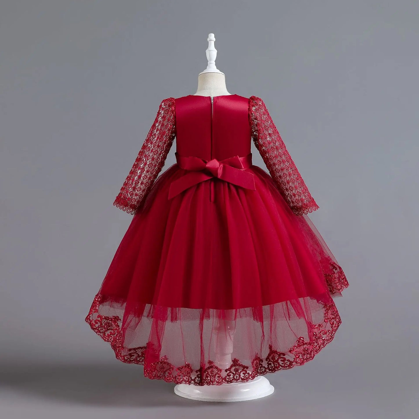 Party-Tüll-Kleider für Mädchen, langärmelig, Spitze, Perlen, nachgestelltes Prinzessinnenkleid für Kinder, Hochzeit, Geburtstag, Performance, Abendkleid