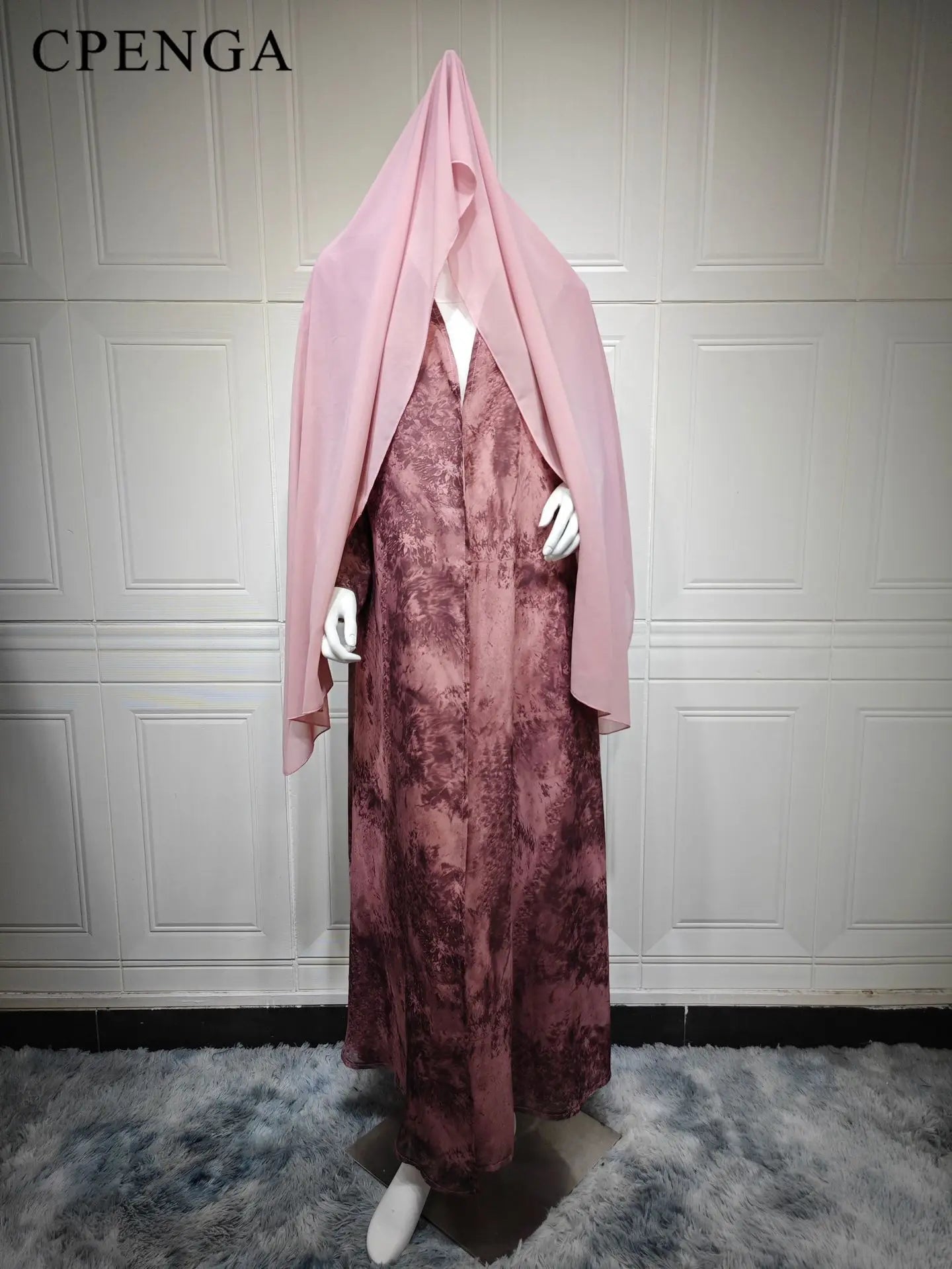 2025 sommer Arabisch Frauen Muslimische Kleidung Ramadan Dubai Offene Abaya Kleid mit Hijab Islam Gedruckt Chiffon 2 Stück Outfit