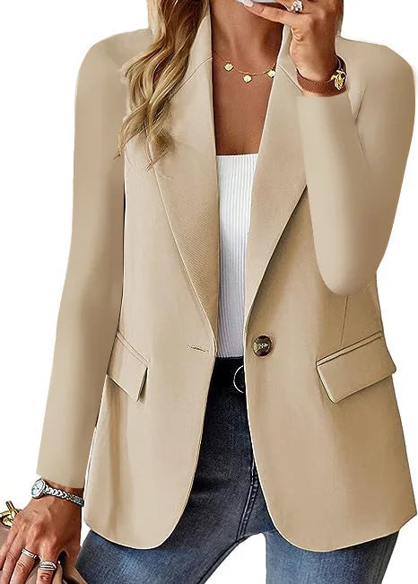 Übergroße Damen-Blazerjacke, Business-Anzug, Mantel, Revers, lange Ärmel, einfarbig, Knopf, lässig, elegant, Mantel, trendige, lockere Oberbekleidung