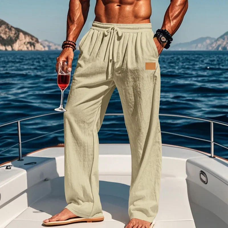 Frühling Sommer Dünne männer Casual Leinen Hosen Strand Stil Kordelzug Gerade Bein Lange Hosen Hochwertige Bequeme Passform