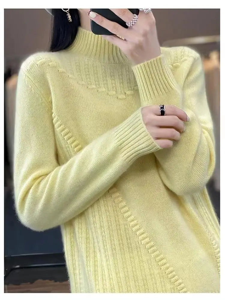 2024 herbst Neue Lose frauen Halb-rollkragen Verdickt Einfarbig Einfache Häkeln Beiläufige Gestrickte Pullover Pullover Top
