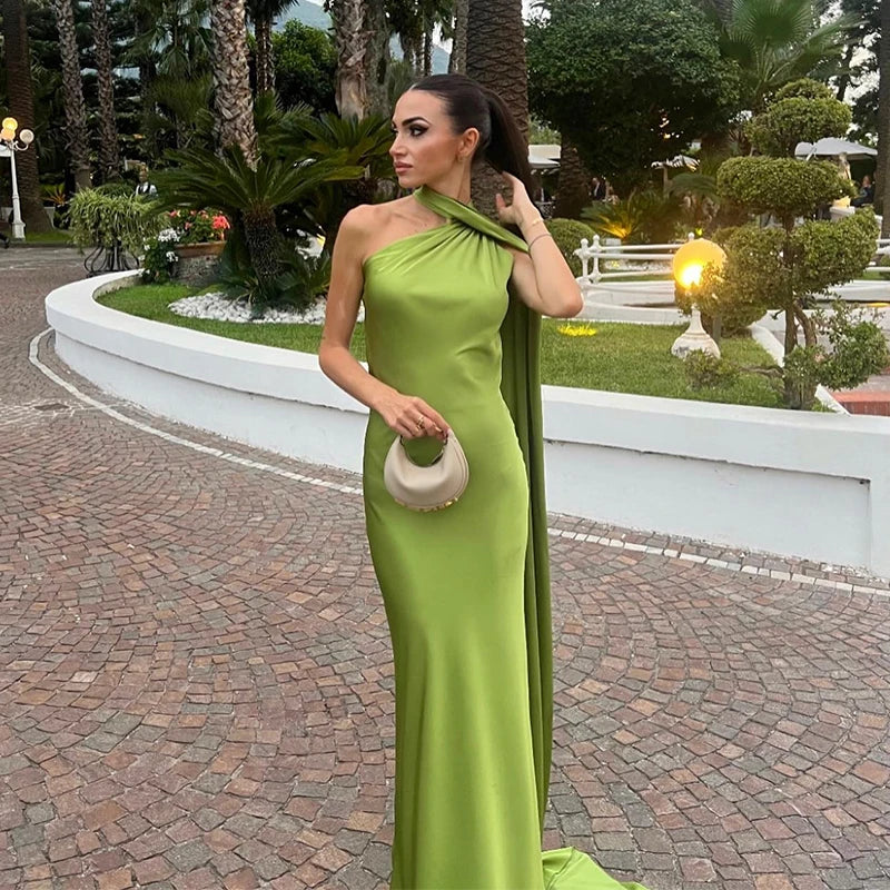 Elegante Feste Band Frauen Halfter Kleid Off Schulter Ärmellose Backless Dünne Weibliche Maxi Kleider 2025, Sommer Neue Chic Dame Robe