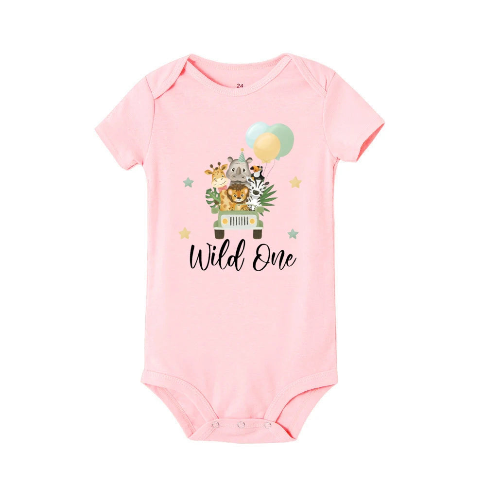 Wild One&Tier Muster Druck Jungen Neugeborenen Strampler Sommer Casual Kurzarm Säugling Body Baby der ersten Geburtstag Kleidung.