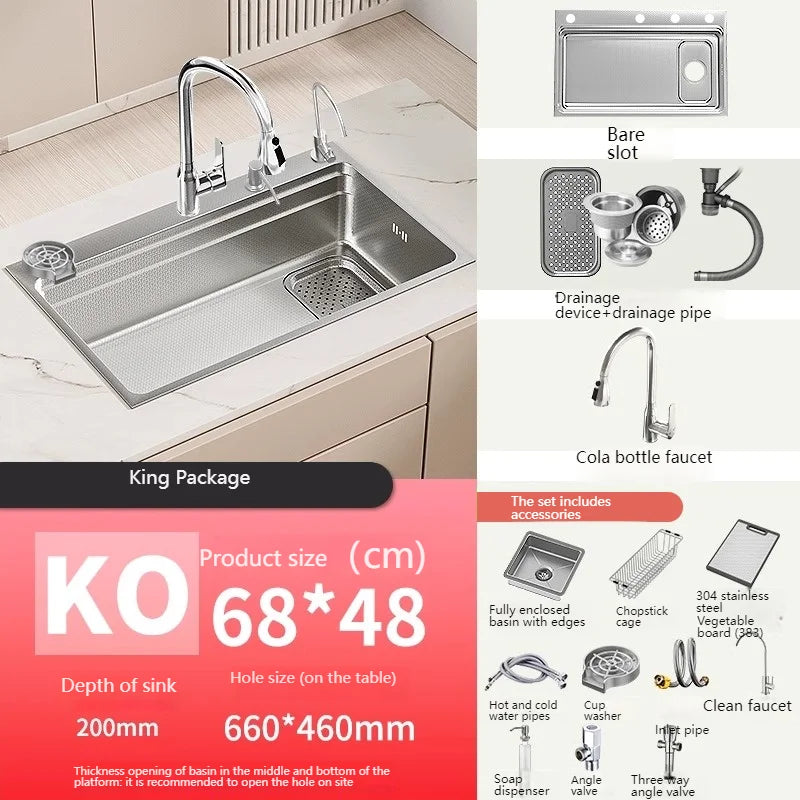 304 Stainless Steel Kitchen Sink Silver Large Single Slot Multifunction Dishwashing Basin wash vegetables For Kitchen