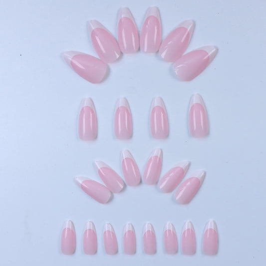 24PCS- French white border almond nails-Whitening Nail Art Set With Detachable Fake Nails For Festival- Date And Daily Wear.