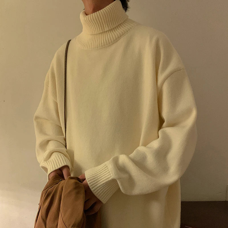 Turtleneck Men's Sweater Autumn 2025 New Knitted High Neck Pullover Streetwear Comfortable Fitness Tops Clothing Knitwear