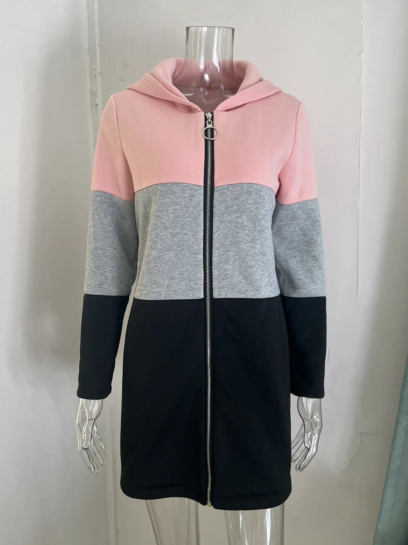 Frauen Casual Jacke Kosten Frühling Mode Lose Kontrast Farbe Drei Farbe Spleißen Kapuze Jacke Zipper Tops Frauen Kleidung