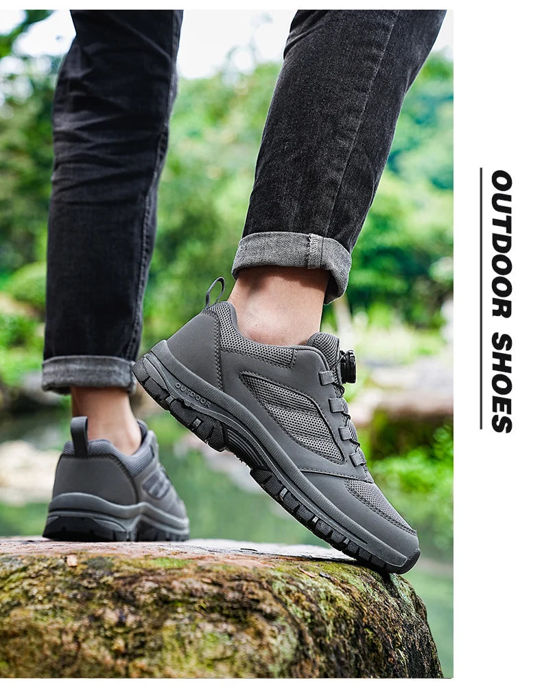 Männer Turnschuhe Stilvolle Rotierenden Schnalle Wanderschuhe Einfarbig Komfortable Nicht-slip Sportliche Schuhe Plus Größe Männer Schuhe Leder