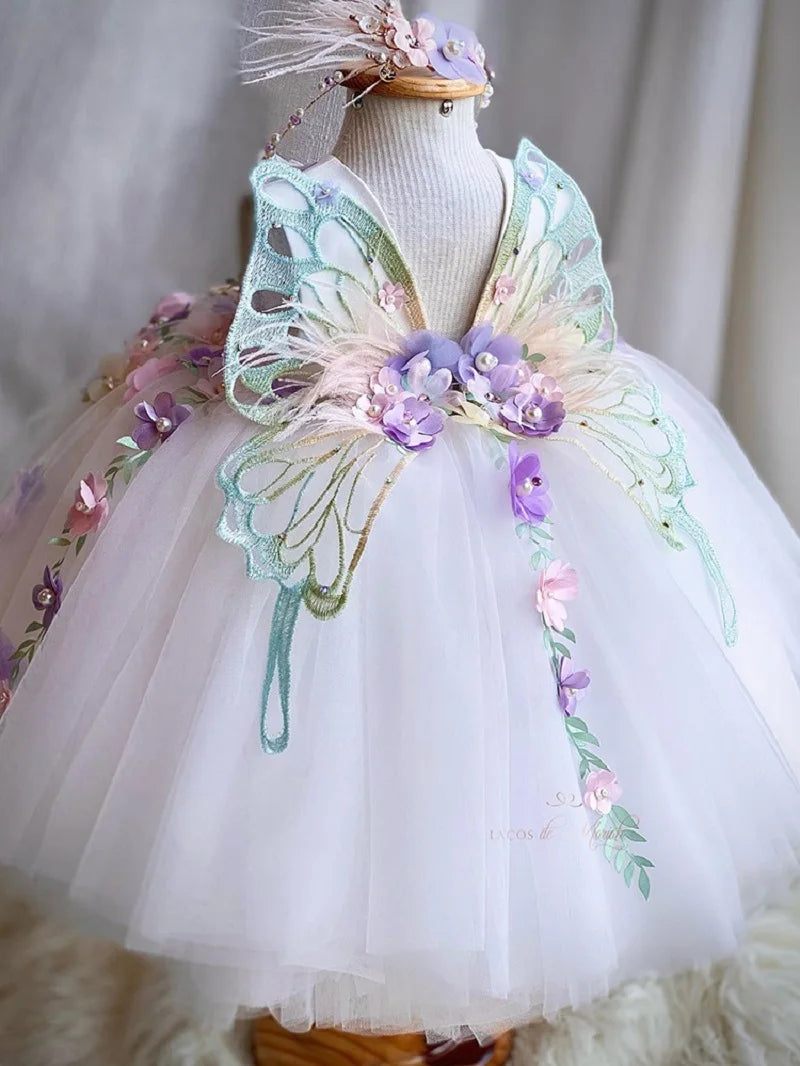 Luxuriöses und elegantes Schmetterlingsmädchen-Prinzessinnenkleid für 0–6 Jahre, formelle Jubiläumsfeier, flauschiges Kleid, Modellkunst, Aufführung
