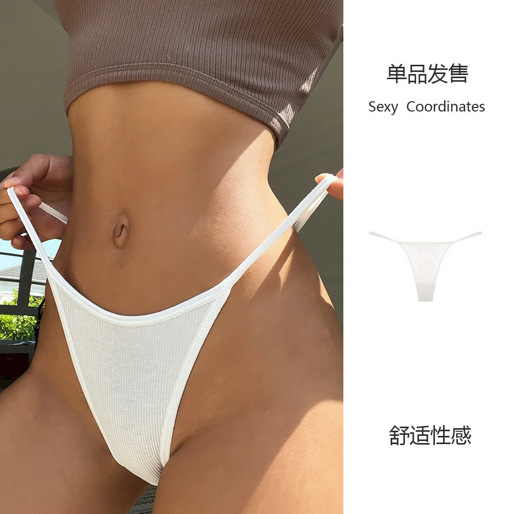SP&CITY Simple Striped Thin Sexy Thongs Fashion Sports Women's Underwear Low Waist Traceless Panties Cotton Seamless Briefs.