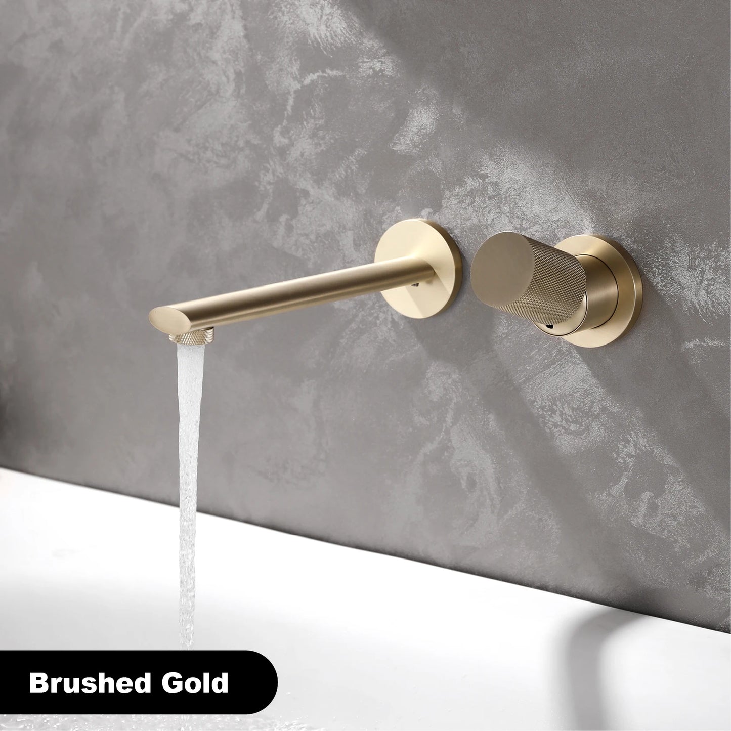 Luxury brushed gold brass wall mounted adjustable water volume bathroom faucet Embedded design for hot and cold water basin Tap