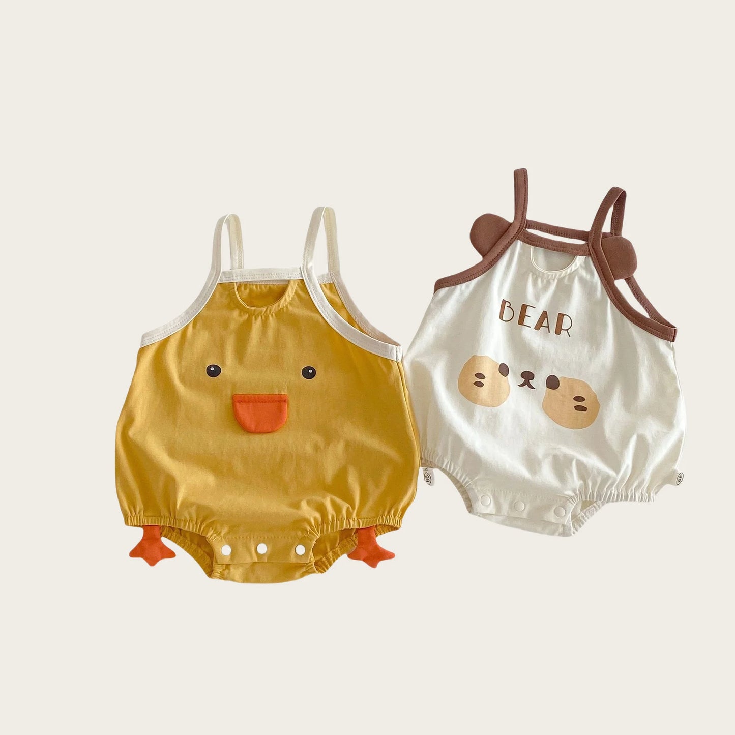 0–2 Jahre Baby-Strampler aus Baumwolle mit Tier-Cartoon-Motiv – bezaubernde Enten- und Bären-Designs – weich und bequem für Babykleidung