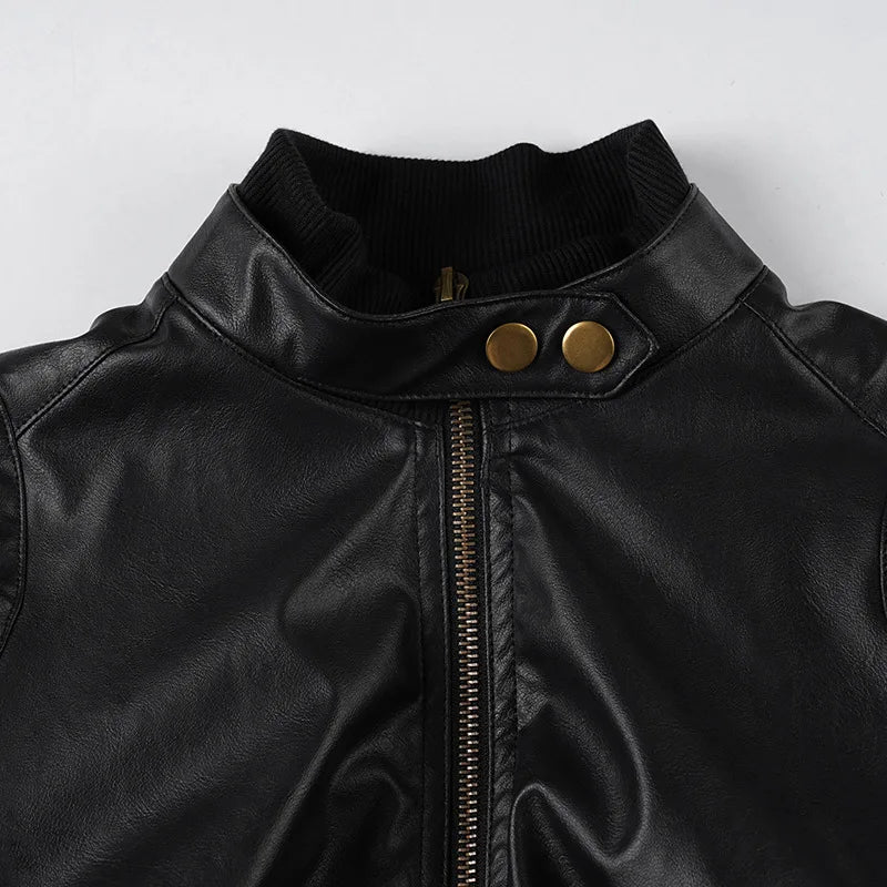 AltGoth Harajuku Streetwear Pu Leder Jacke Mall Gothic Cyber Punk Rollkragen Crop Mäntel Hipster Dark Grunge Rave Outfit Femme