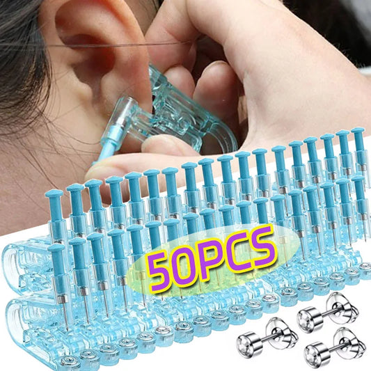 Disposable Safety Ear Piercing Gun 1/50Pcs Asepsis Healthy Ear Studs Piercer Tool No Pain Sterile Body Ear Nose Lip Piercing Kit.
