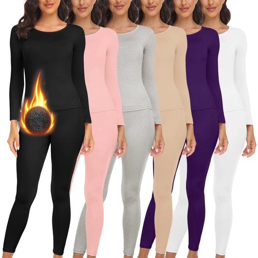 Women Thermal Underwear Set 2 pack Long Johns Ultra Soft Fleece Lined Base Layer Keep Warm Cold Weather Top Bottom.