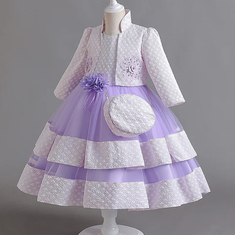 Neues Mädchenkleid, zweiteiliges Set, 3–10 Jahre alt, wunderschönes Weihnachts-Performance-Kleid, Herbst-Party-Abschlussballkleid für Mädchen
