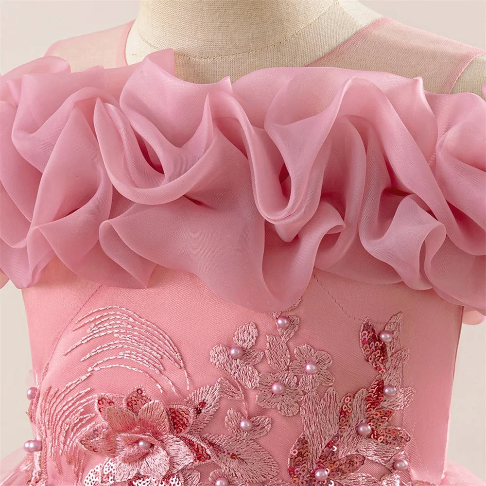 Kinder Kleid Neue Geburtstag Party Mädchen Prinzessin Kleid Gestickte Mesh Hochzeit Blume Junge Elegante Kinder Abend Kleidung Kostüm