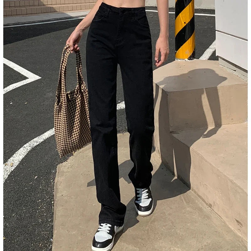 Frau Koreanische Hohe Taille Streetwear Gerade Bein Jeans Mädchen Y2k Kleidung Hosen Weibliche Mode Schwarz Baggy Harajuku Denim Hosen