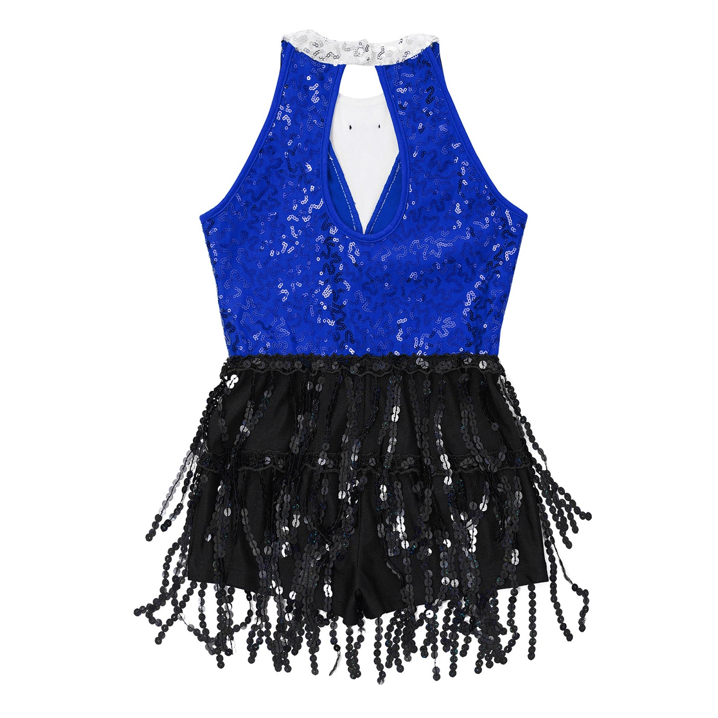 Kind Mädchen Ärmellose Glänzende Pailletten Quaste Boyshorts Kleid Latin Jazz Dance Cha-cha Samba Bühne Leistung Kostüm Dancewear