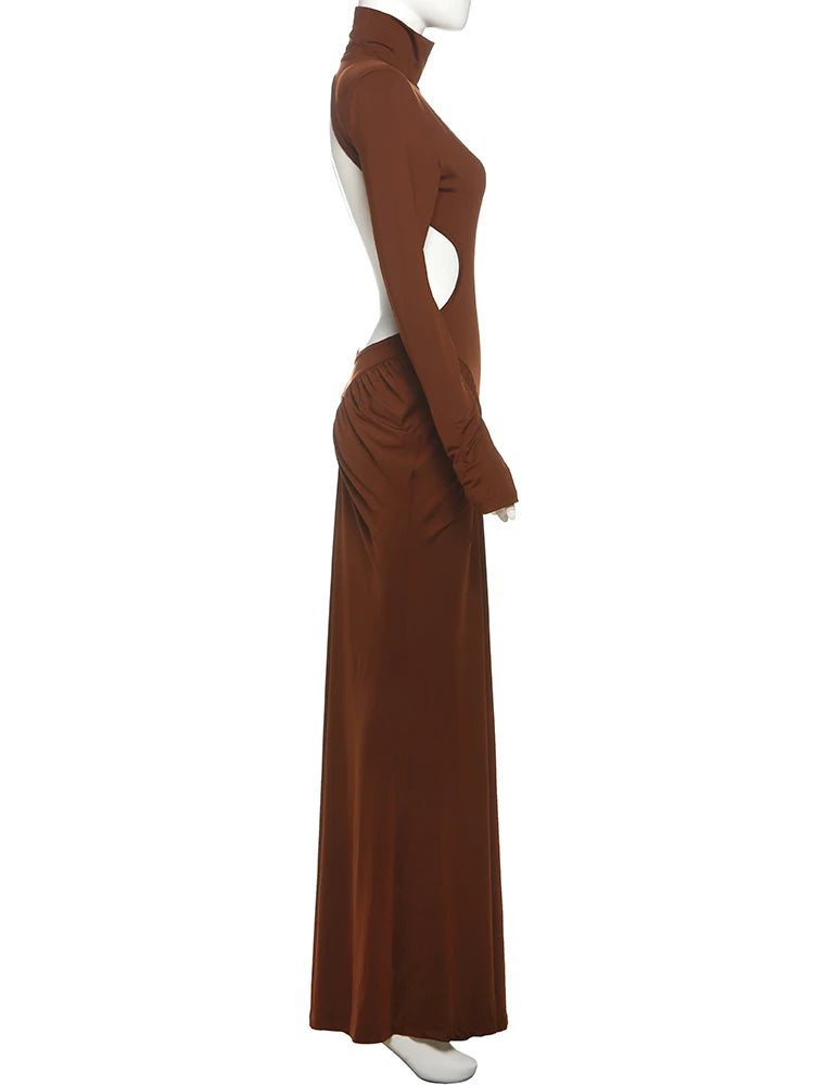 Kliou Raffen Mantel Frauen Maxi Kleider High Street Klassische Volle Hülse Gerade Schulter Backless Vestidos Mujer Abend Tragen