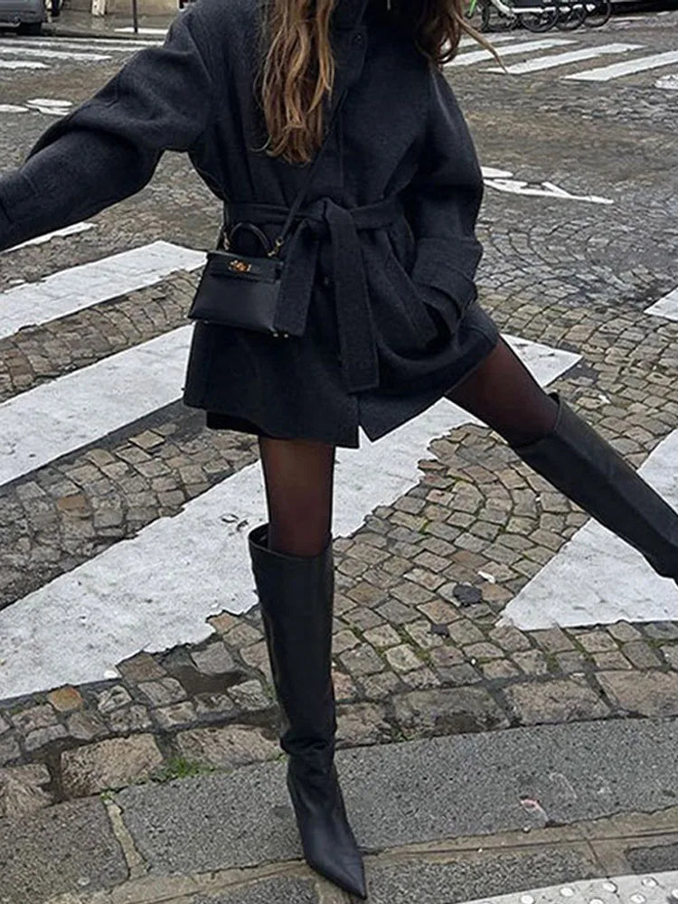 Winter warme Schnürung Damen mantel einfarbig Vintage Einreiher Mantel Mode Herbst Damen jacken neue Retro-Oberbekleidung