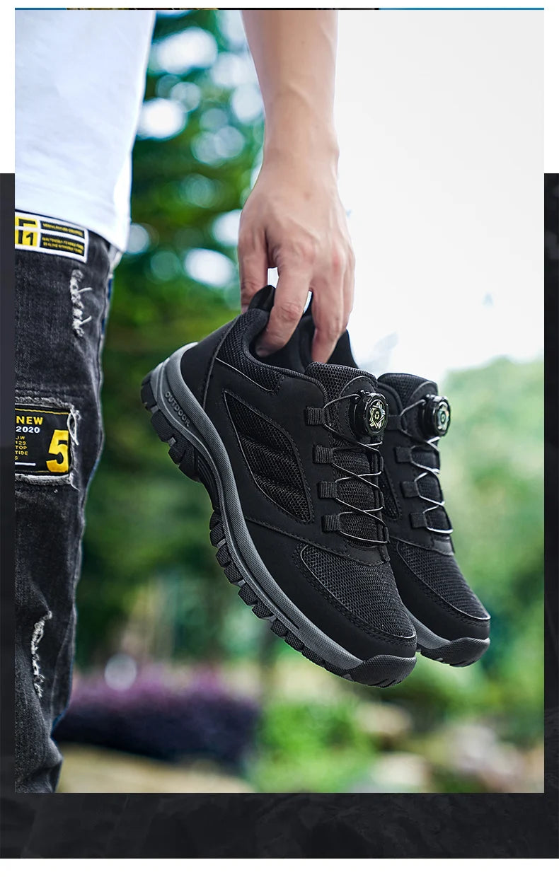 Männer Turnschuhe Stilvolle Rotierenden Schnalle Wanderschuhe Einfarbig Komfortable Nicht-slip Sportliche Schuhe Plus Größe Männer Schuhe Leder